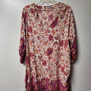 Hottouch 100 rayon orange purple floral print roll sleeves XL summer dress Boho